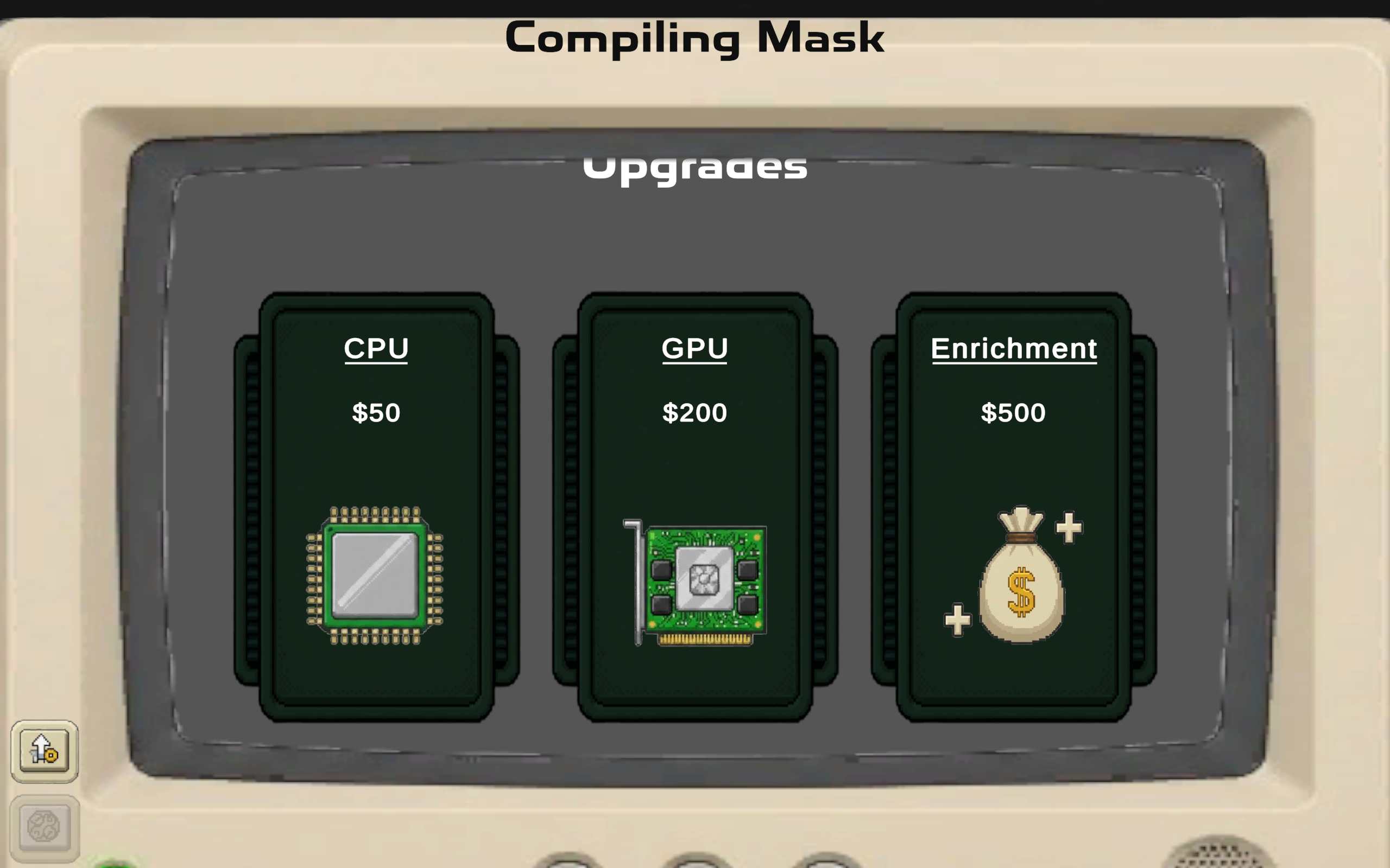 The upgrades screen offering CPU, GPU and Enrichment