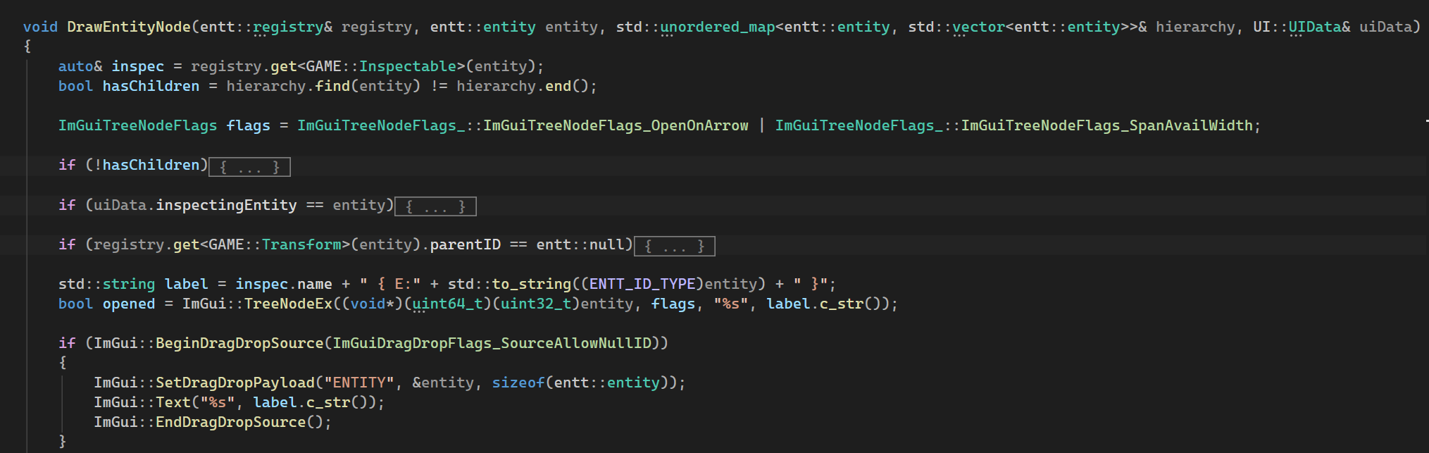 The tree node drawing code, including its drag and drop payload