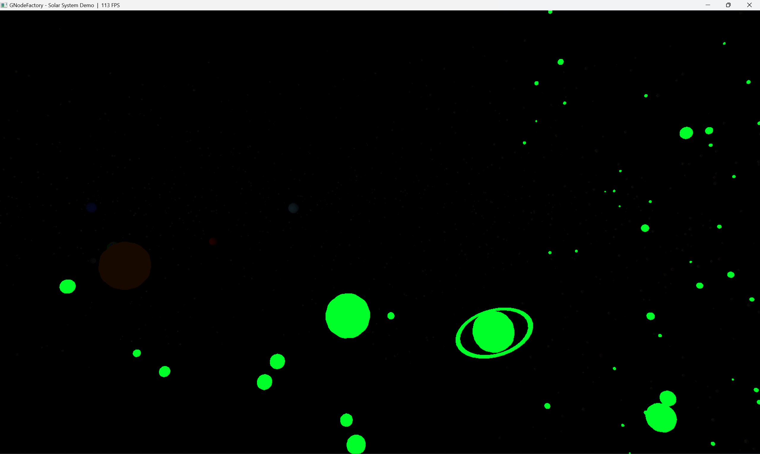 Solar System Demo with every node matching the query highlighted in green