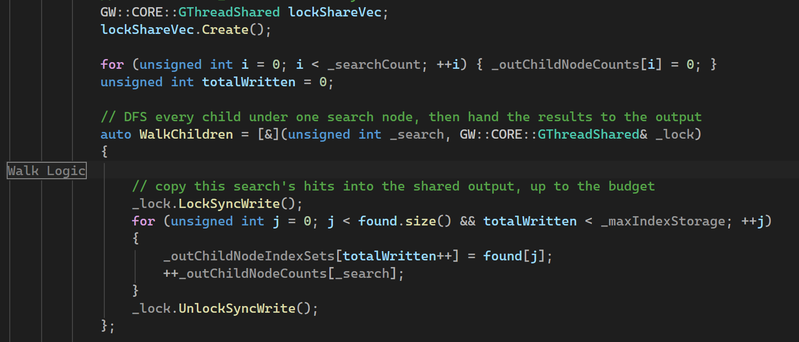 Child-walking lambda copying its results under a shared write lock