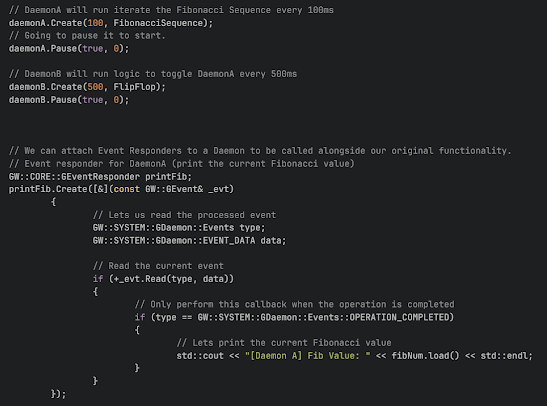 Two daemons, one iterating Fibonacci and one toggling it
