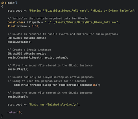 The GMusic sample, keeping the program alive while a track plays