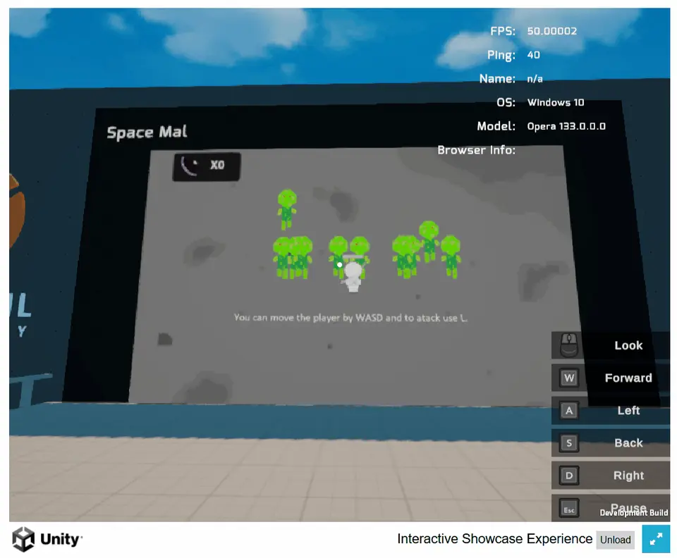 A booth screen playing the Space Mal project